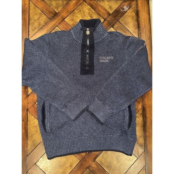 Chicago Bears NFL Pro Line Mens XL 1/4 Zip Sweater Long Sleeve Blue Pockets Logo - Picture 1 of 12